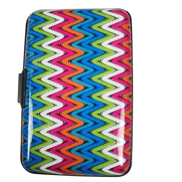 Colorful Zig Zag Hard Side Card Wallet Accordion Interior Slots - Picture 2 of 3